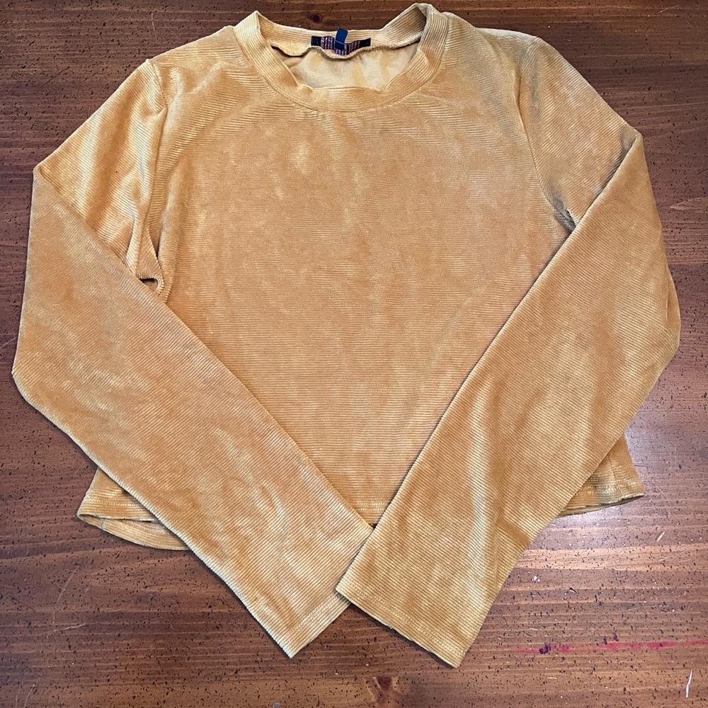 West Coast Love Mustard Yellow/Gold Long Sleeve Crop Top - Size Large